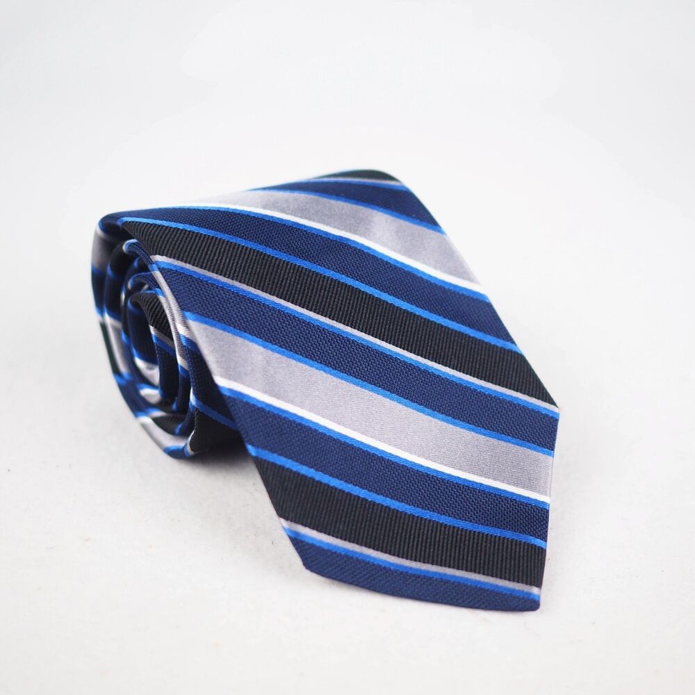 Brooks Brothers Blue Silver Stripe Pure Silk Necktie Hand Made USA Tie